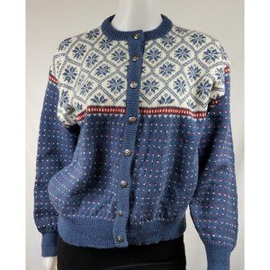 L.L. Bean Vintage Button Front Cardigan Large Blue White